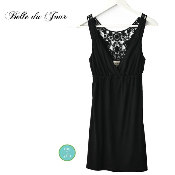 BELLE DU JOUR Black Sleeveless V-Neck Dress Crochet Back - Size Small - Picture 3 of 9